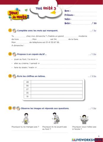 Jeux de mots  2 contrôle unité 3 page 1