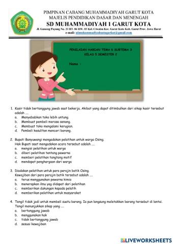 Penilaian Harian Tema 6 Subtema 3 Kelas 5