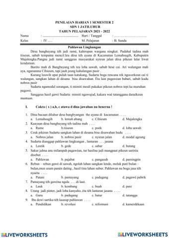 Penilaian Harian Bahasa Sunda Kelas 4