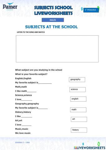 Subjects at the school