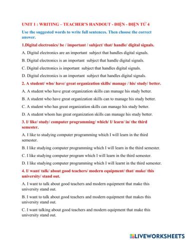 Unit 1- Writing - Teacher's handout - Điện Tử 4
