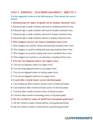 Unit 3- Writing - Teacher's handout - Điện Tử 4
