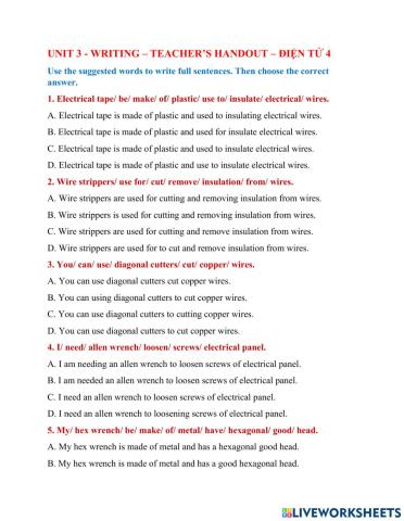 Unit 3- Writing - Teacher's handout - Điện Tử 4