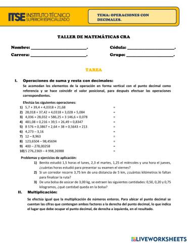 Operaciones con decimales