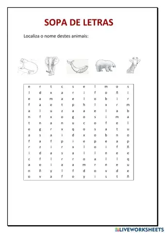 Localiza o nome de estos animais