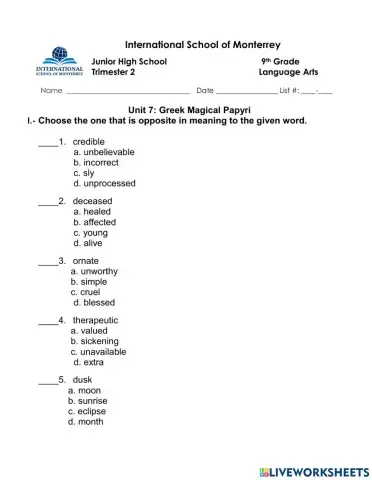 9-LA Sp Greek 30 qs Quiz