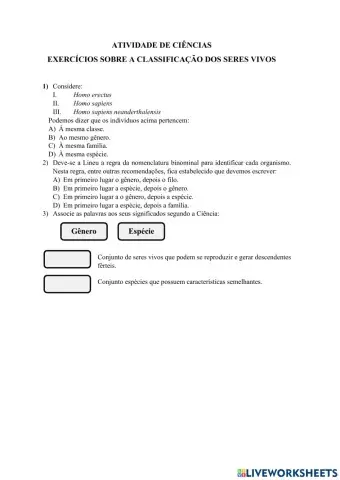 Classificação dos seres vivos