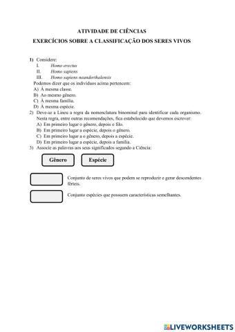 Classificação dos seres vivos