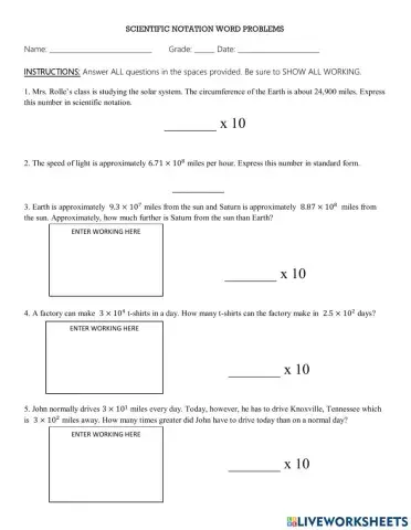 Scientific Notation- Word Problems