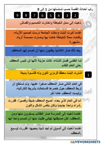 ترتيب أحداث قصة المعطف القرمزي