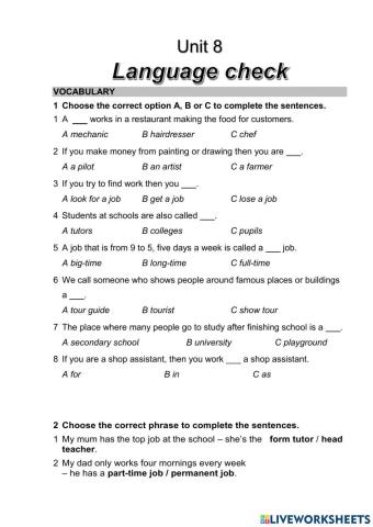 Wider World 2 - Unit 8 - Language Check