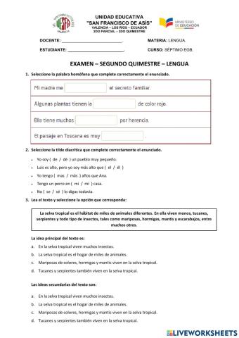 Examen - Segundo Quimestre - Lengua