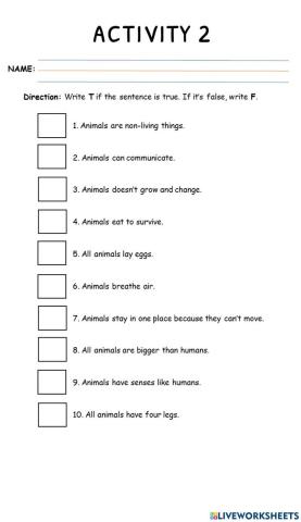 A2-Q3W6-Lesson 19 - Characteristics of Animals-ACTIVITIES