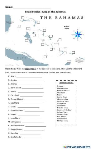 Map of The Bahamas - Major Settlements