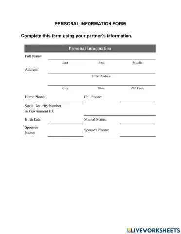 Personal information form