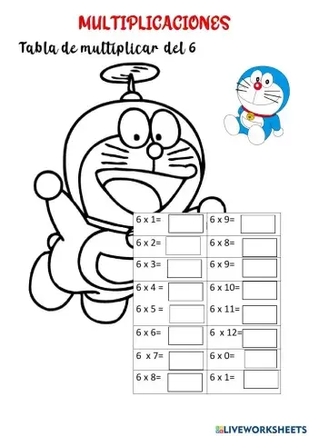 Tabla de multiplicar del 6