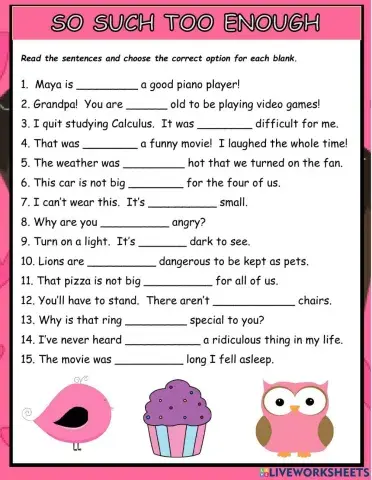 Such So Too Enough Multiple Choice