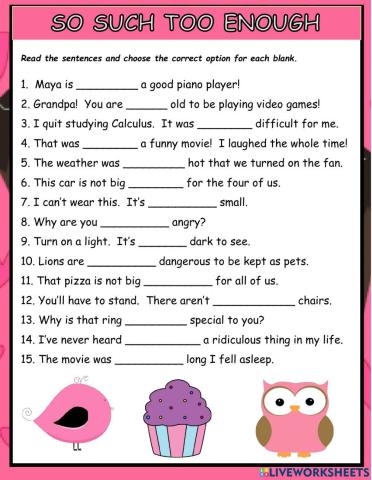 Such So Too Enough Multiple Choice