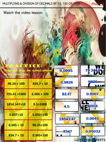 Multiply and divide decimals by 10, 100 or 1000