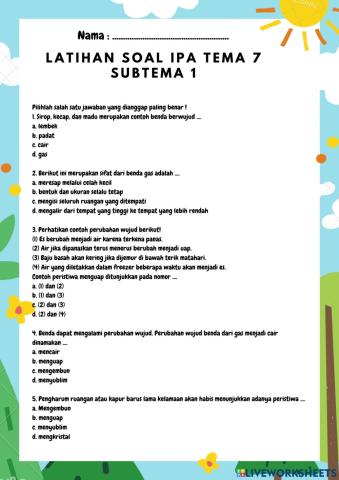Soal ipa tema 7 subtema 1 kelas 5