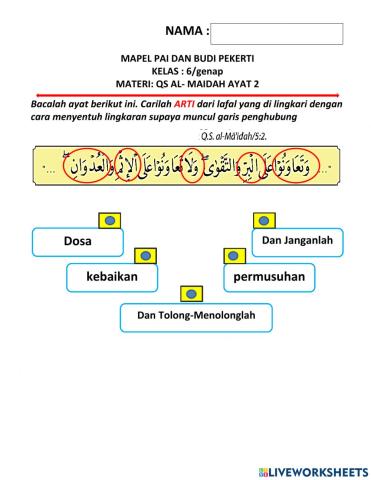 Mapel PAI QS AL maidah Ayat 2: Mengartikan