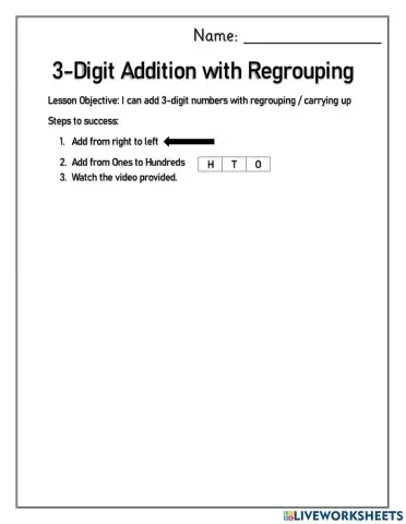 3 Digit Addition with Regrouping