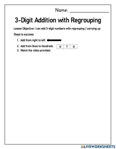 3 Digit Addition with Regrouping
