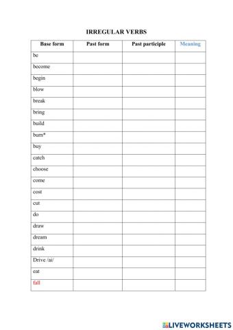 Irregular verbs