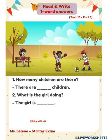 Starters Exam - Test 10 - Reading & Writing - Part 5