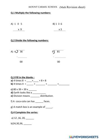 Math revision sheet