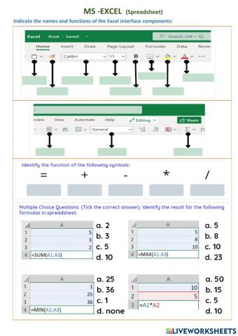 Function of the ms-excel interface
