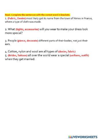 Impact1 unit 5 clothes we wear