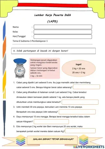 Satuan Berat Kelas 2 Tema 6 Subtema 3 Pembelajaran 1