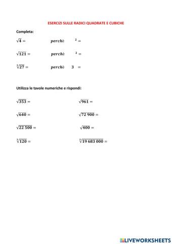 Radici quadrate e cubiche