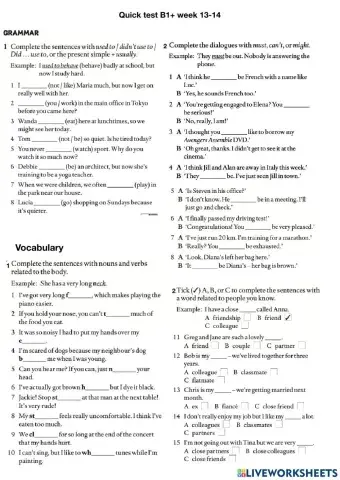 Quick test B1+ Week 13-14