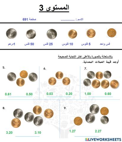 قيمة العملات المعدنية و الأوراق النقدية