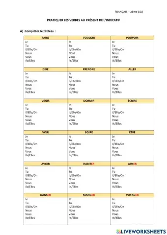 Verbes présent indicatif