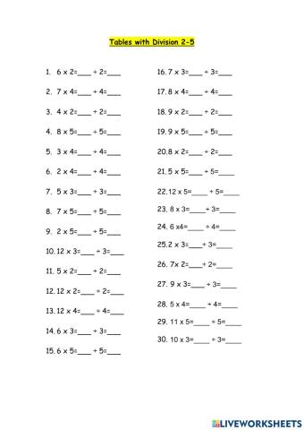 Tables with division (2-6)
