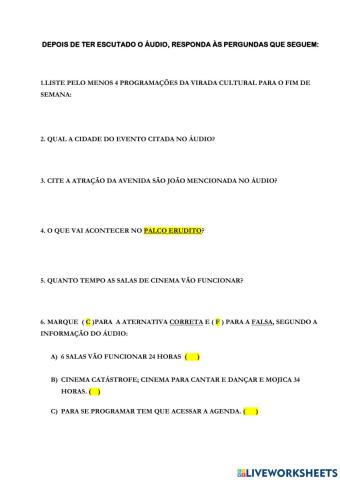 Virada cultural - horas - dias da semana