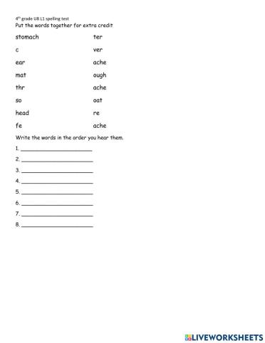 4th G spelling quiz U8 L1