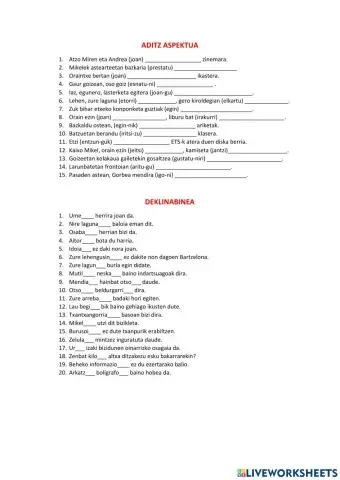 Aditzaren aspektua eta deklinabidea