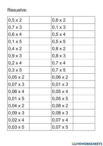 Multiplicaciones decimales 3º