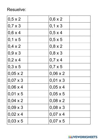 Multiplicaciones decimales 3º
