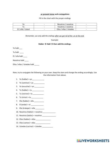 Present tense -ar verbs