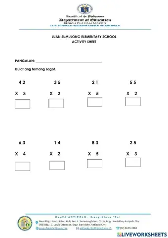 Multiplication 2 by 1 digit number