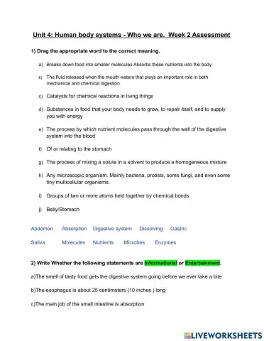 Unit 4 Who we Are: Digestive System