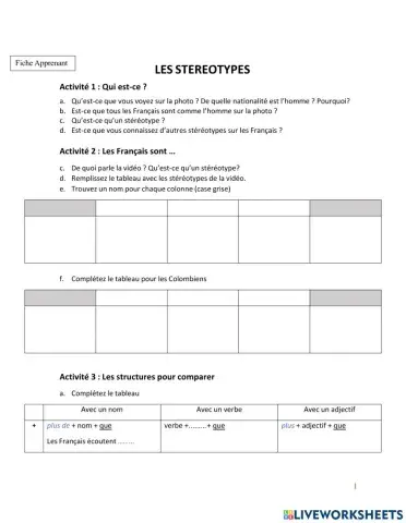 Les stéréotypes - les comparatifs