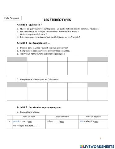 Les stéréotypes - les comparatifs
