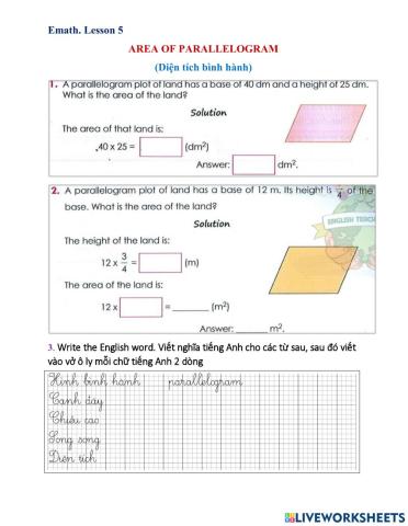 The area of parallelogram