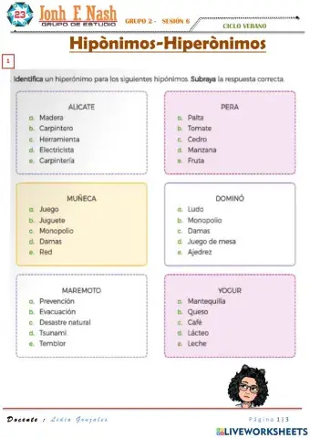 Hiponimos - HIPERONIMOS